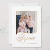 Elegant Gold Rejoice Calligraphy Script Photo Feestdagenkaart (Voorkant)