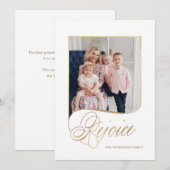 Elegant Gold Rejoice Calligraphy Script Photo Feestdagenkaart (Voorkant / Achterkant)
