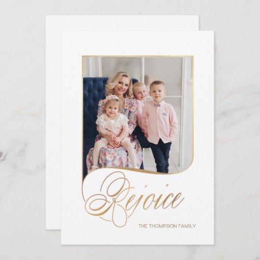 Elegant Gold Rejoice Calligraphy Script Photo Feestdagenkaart (Voorkant / Achterkant)