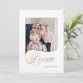 Elegant Gold Rejoice Calligraphy Script Photo Feestdagenkaart (Staand voorkant)