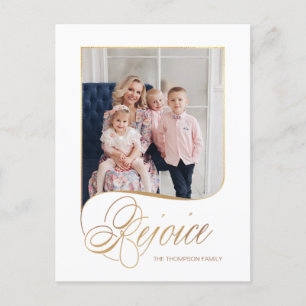 Elegant Gold Rejoice Calligraphy Script Photo Feestdagenkaart