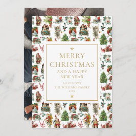 Elegant Gold  Retro kerstfoto Feestdagenkaart