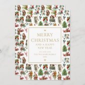 Elegant Gold Retro Kerstmis Feestdagenkaart (Voorkant / Achterkant)