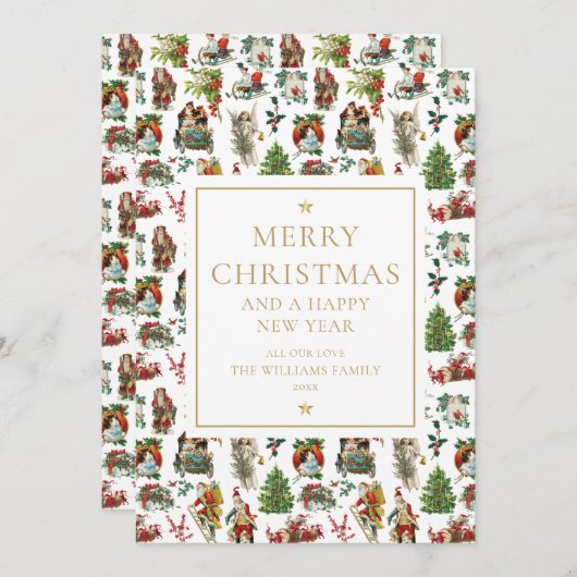 Elegant Gold  Retro Kerstmis Feestdagenkaart (Voorkant / Achterkant)