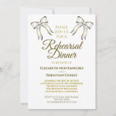 Elegant Gold Ribbon & Bow Wedding Rehearsal Dinner Kaart (Voorkant)