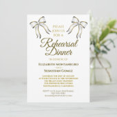 Elegant Gold Ribbon & Bow Wedding Rehearsal Dinner Kaart (Staand voorkant)