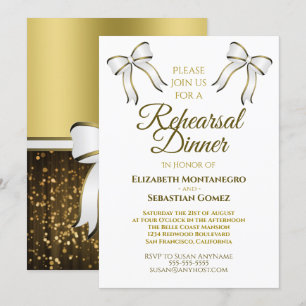 Elegant Gold Ribbon & Bow Wedding Rehearsal Dinner Kaart