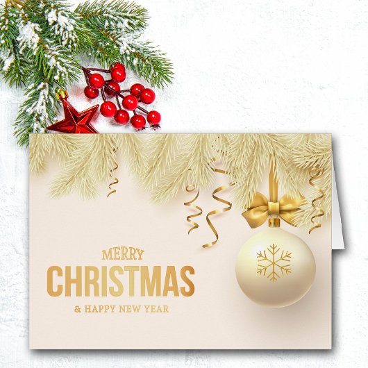 Elegant Gold Ribbon Snowflake Bulb Family Holiday