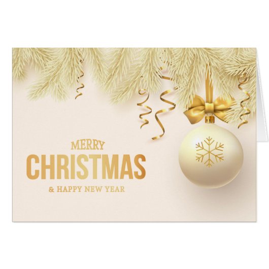 Elegant Gold Ribbon Snowflake Bulb Family Holiday (Voorkant Horizontaal)