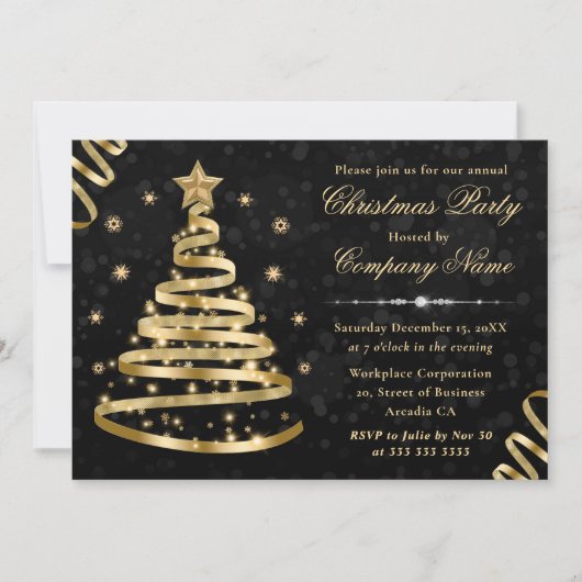 Elegant Gold Ribbon Tree Corporate Kerstmis Kaart (Voorkant)