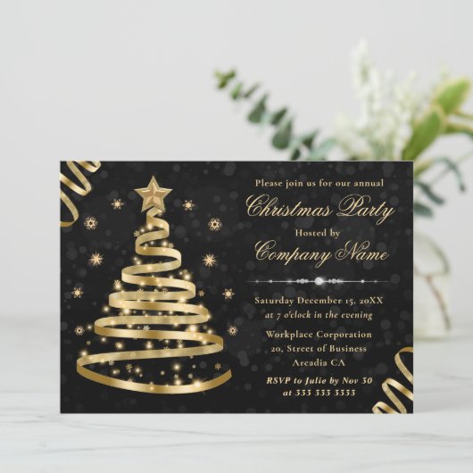 Elegant Gold Ribbon Tree Corporate Kerstmis Kaart (Staand voorkant)