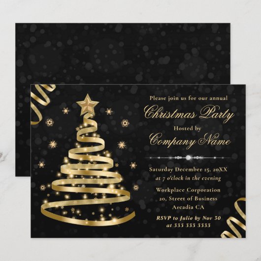 Elegant Gold Ribbon Tree Corporate Kerstmis Kaart (Voorkant / Achterkant)