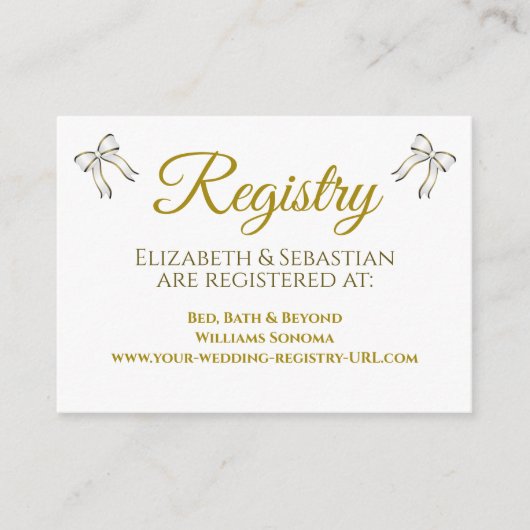 Elegant Gold Ribbons and Bows Wedding Registry Informatiekaartje (Voorkant)