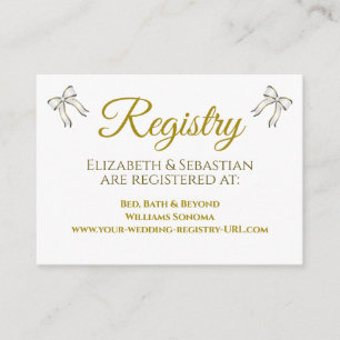 Elegant Gold Ribbons and Bows Wedding Registry Informatiekaartje