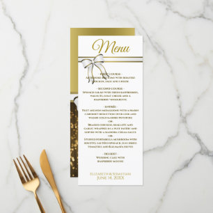 Elegant Gold Ribbons & Festive Sparkles Wedding Menu
