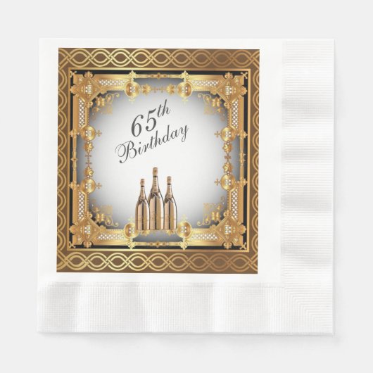 Elegant Gold Rim 65th Birthday Party Paper Servet (Voorkant)