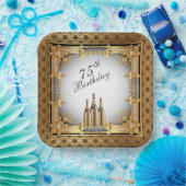 Elegant Gold Rim 75th Birthday Party Papieren Bordje (Feest)
