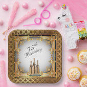 Elegant Gold Rim 75th Birthday Party Papieren Bordje (Feest)