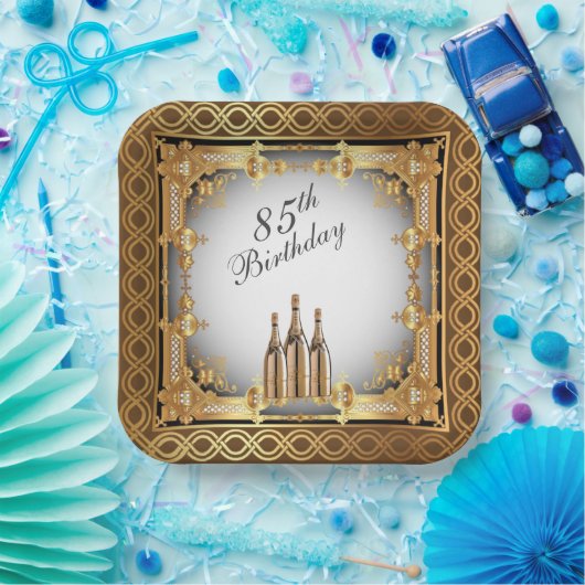 Elegant Gold Rim 85th Birthday Party Papieren Bordje (Feest)