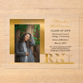 Elegant Gold RN Caduceus Foto Afstuderen Acryl Uitnodigingen (Voorkant)