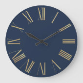 Elegant Gold Roman Numerals op Navy Blue Grote Klok (Voorkant)
