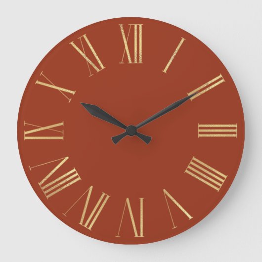 Elegant Gold Roman Numerals op Terra Cotta Grote Klok (Voorkant)