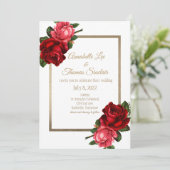 Elegant Gold Romantic Roos Wedding Invitation Kaart (Staand voorkant)