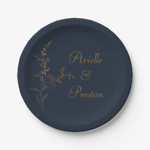 Elegant Gold Roos Stem on Navy Paper Bord