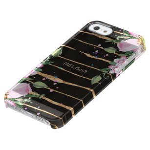 Elegant Gold roos Stripes roze Flowers Accent Doorzichtig iPhone SE/5/5s Hoesje