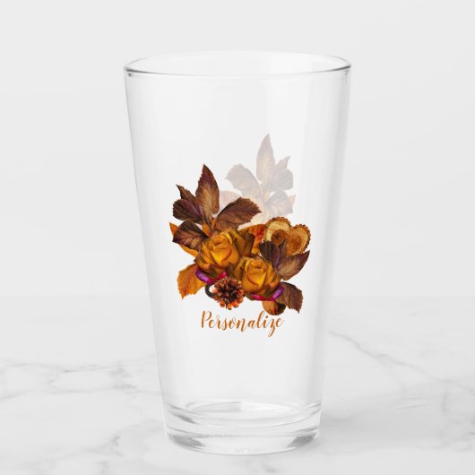 Elegant Gold Rose Bouquet, gepersonaliseerd Glas (Voorkant)