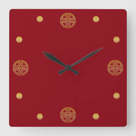 Elegant Gold Round Geometric Longevity Motif Vierkante Klok