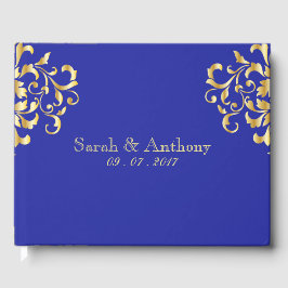 Elegant Gold & Royal Blue Bruiloft Gastenboek