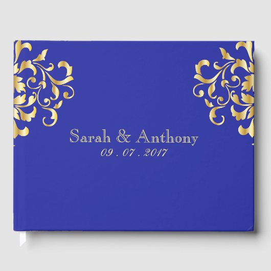 Elegant Gold & Royal Blue Bruiloft Gastenboek (Voorkant)