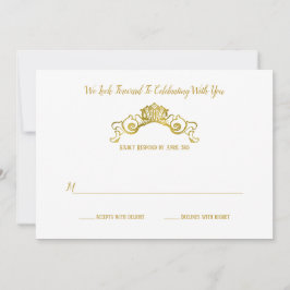 Elegant Gold Royal Crest Wedding Response Kaart