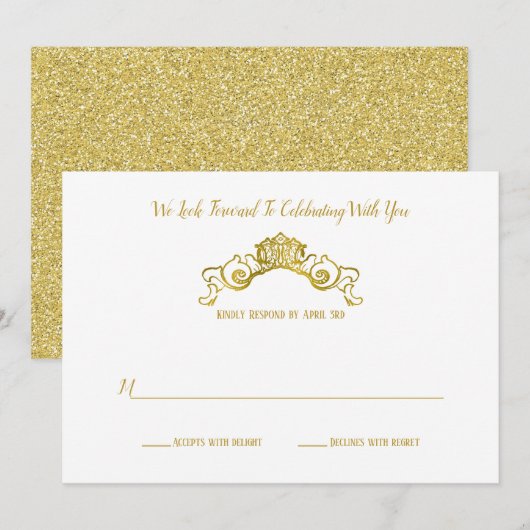 Elegant Gold Royal Crest Wedding Response Kaart (Voorkant / Achterkant)