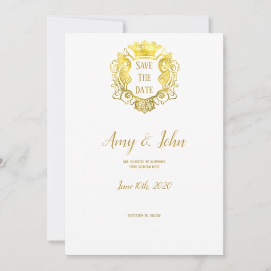 Elegant Gold Royal Crest Wedding Save the Date (Voorkant)