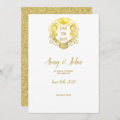 Elegant Gold Royal Crest Wedding Save the Date (Voorkant / Achterkant)