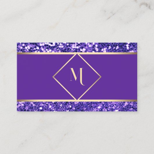 Elegant Gold & Royal Paarse Glitter Modern Visitekaartje (Voorkant)