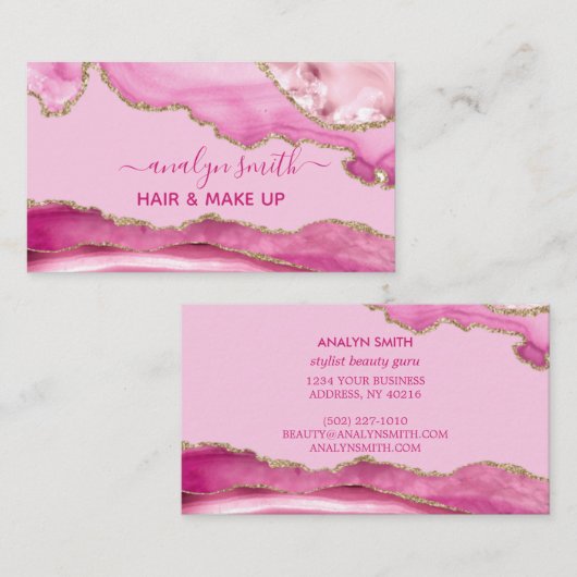 Elegant Gold roze Glitter Marble Agate Modern Chic Visitekaartje (Voorkant / Achterkant)