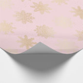 Elegant Gold & Roze Snowflake kerstpatroon Cadeaupapier (Hoek)
