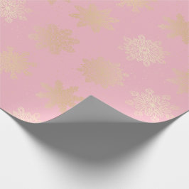 Elegant Gold & Roze Snowflake kerstpatroon Cadeaupapier