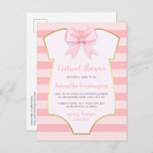 Elegant Gold & Roze Stripes Bow Virtual Shower Uitnodiging Briefkaart (Voorkant / Achterkant)