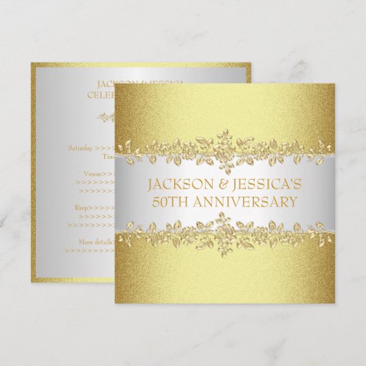 Elegant Gold Rozen 50e Jubileum Partij Kaart (Voorkant / Achterkant)