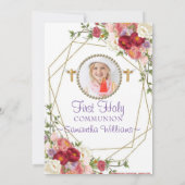 Elegant Gold Rozen Blush Photo First Communtion Kaart (Achterkant)