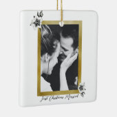 Elegant Gold Rozen eerste kersthuwelijk Foto Keramisch Ornament (Rechts)