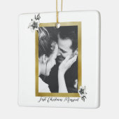 Elegant Gold Rozen eerste kersthuwelijk Foto Keramisch Ornament (Links)