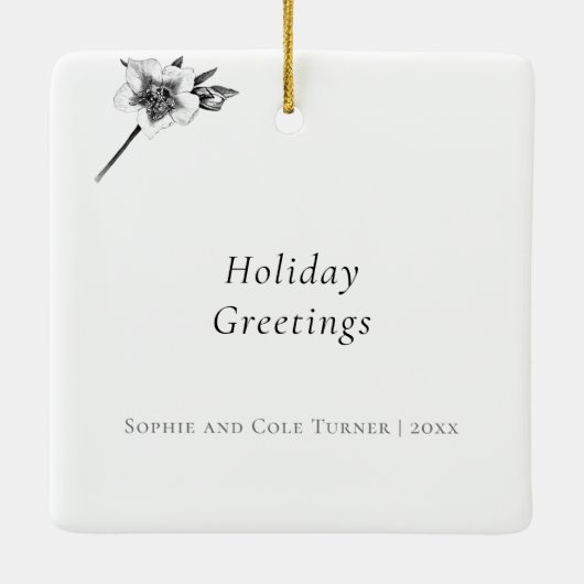 Elegant Gold Rozen eerste kersthuwelijk Foto Keramisch Ornament (Achterkant)