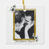 Elegant Gold Rozen eerste kersthuwelijk Foto Keramisch Ornament (Voorkant)