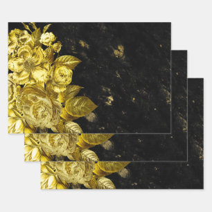 Elegant Gold rozen en zwarte marmer Inpakpapier Vel