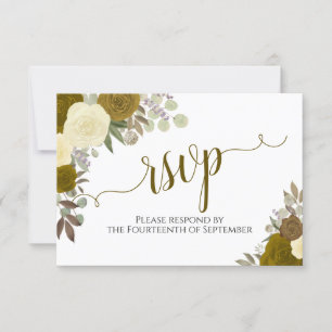 Elegant Gold Rozen Floral Calligraphy Wedding RSVP